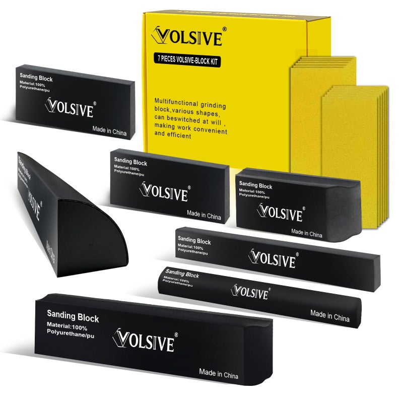 VOLSIVE PSA Sanding Block Kit of 7,Hand Abrasives Auto Body Sanding Block Set with 20pcs Self Adhesive Sandpaper Sheet,Flexible for Automotive Paint and Woodworking Sand Furniture - Image 1
